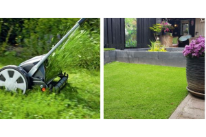 Genieten met kunstgras of grasmaaien